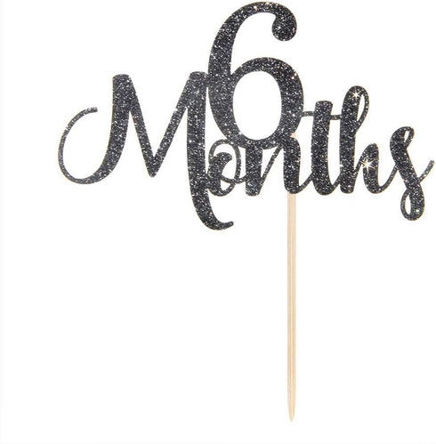 6 Months Black Glitter Cake Topper, Baby 1/2 Birthday Decorations, Baby Shower Party Cake Topper.
