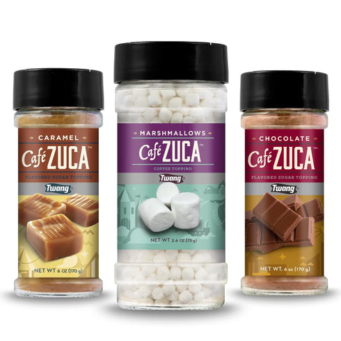 Cafe Zuca Gift Set - Chocolate & Caramel Flavored Sugars (6 oz Each) +
