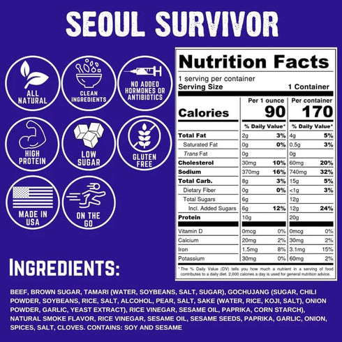 2 Pack 3 Righteous Felon Beef Jerky - Seoul Survivor Jerky - Gluten-Free Snacks - All-Natural, Locally Sourced & Dried