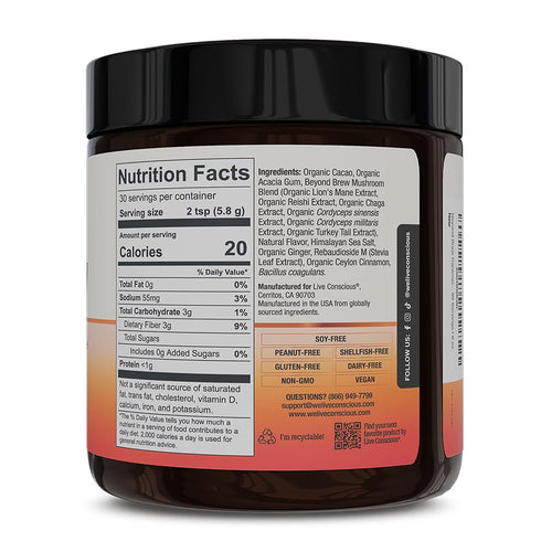 30 Beyond Brew Caramel Macchiato Coffee Alternative - Low Caffeine Superfood - Powerful Mushroom Complex with Lions