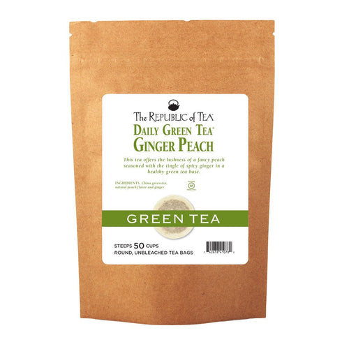The Republic of Tea Ginger Peach Green Tea - 50 Tea Bags - Ripe Peach Spicy Ginger Gourmet