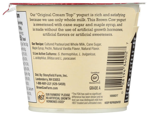 Brown Cow 5.3 (Pack 12) Cream Top Yogurt, Vanilla, Ounce