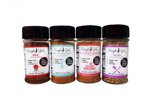 Simple Girl Gourmet Seasoning 4-pack Set - BBQ, All Purpose, Sweet & Hot Louisiana,