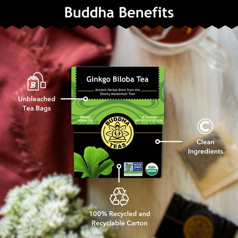 Buddha Teas Ginkgo Biloba Organic Herbal Tea - 18 Tea Bags for Cognitive Balance & Overall Health