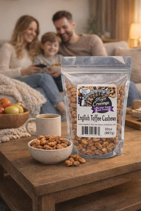 2 lb Royal Cravings - Butter Toffee Cashews, English Toffee Cashews - Sweet Crunch Snack for Gifting & Sharing