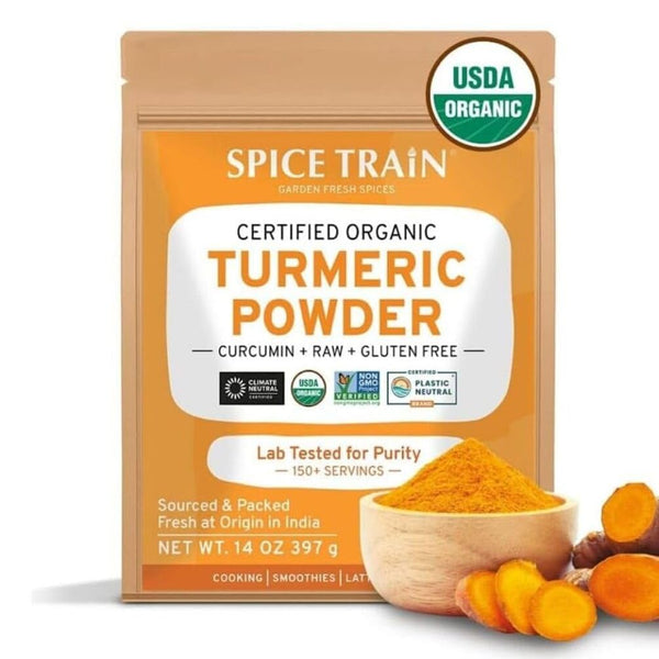 SPICE TRAIN Organic Turmeric Powder with Curcumin (397g/14oz), Lab Tested for Heavy Metal, USDA Organic, Gluten Free &