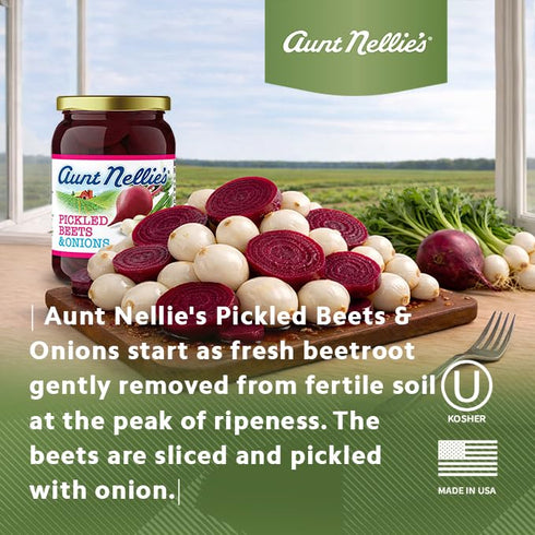 (16 oz, 2-Pack) Aunt Nellies Pickled Beets & Onion | Tangy, Earthy, Sweet and Delicious | Deep Vibrant Ruby Red-Purple
