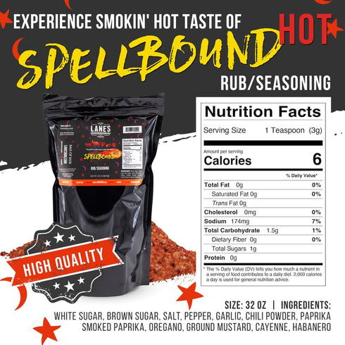 Spellbound 2 Lbs Lane's Hot Sweet and Spicy Pork Rub Seasoning, All-Natural Butt Rub Seasoning, Rib Rubs for Smoking