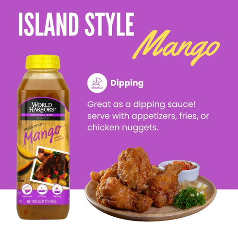 World Harbors Island Mango Sauce & Marinade 16-Fl Oz Bottle (Pack of 3), Low-Calorie, Sweet & Tangy Sauce