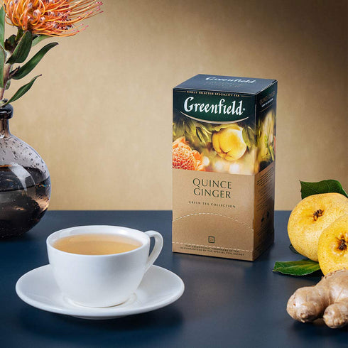 Greenfield Quince Ginger Green Tea Fruit & Herbal Collection - 25 Teabags in Special Foil Sachet
