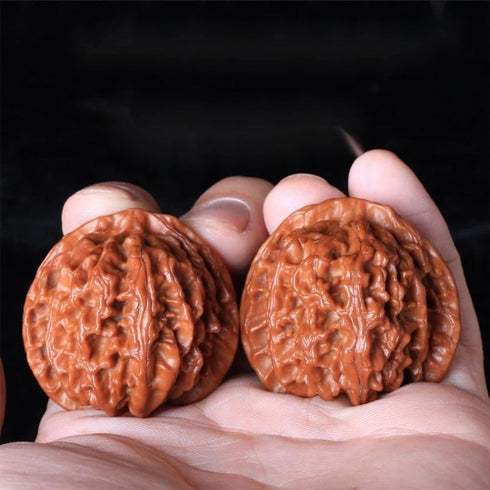 ENFGDT 1.7in Set, Natural Chinese Wenwan Walnut, Chinese Walnuts Fidget, Premium Wenwan Walnut Care Brush Meaningful