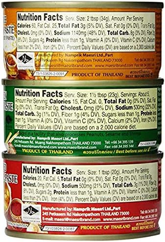 6 Can (4oz. Each) of Thai Green Red Yellow Curry Pastes Set