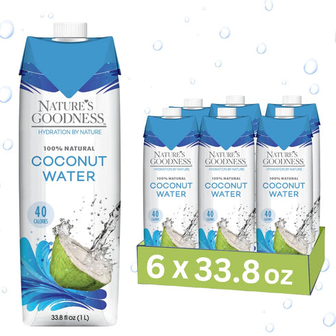 6 Pack of Nature's Goodness Coconut Water - 33.82 Fl Oz 1(L)