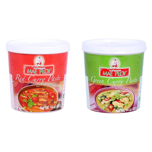Mae Ploy Thai Curry Paste Bundle - Red and Green Authentic Thai Curry Paste