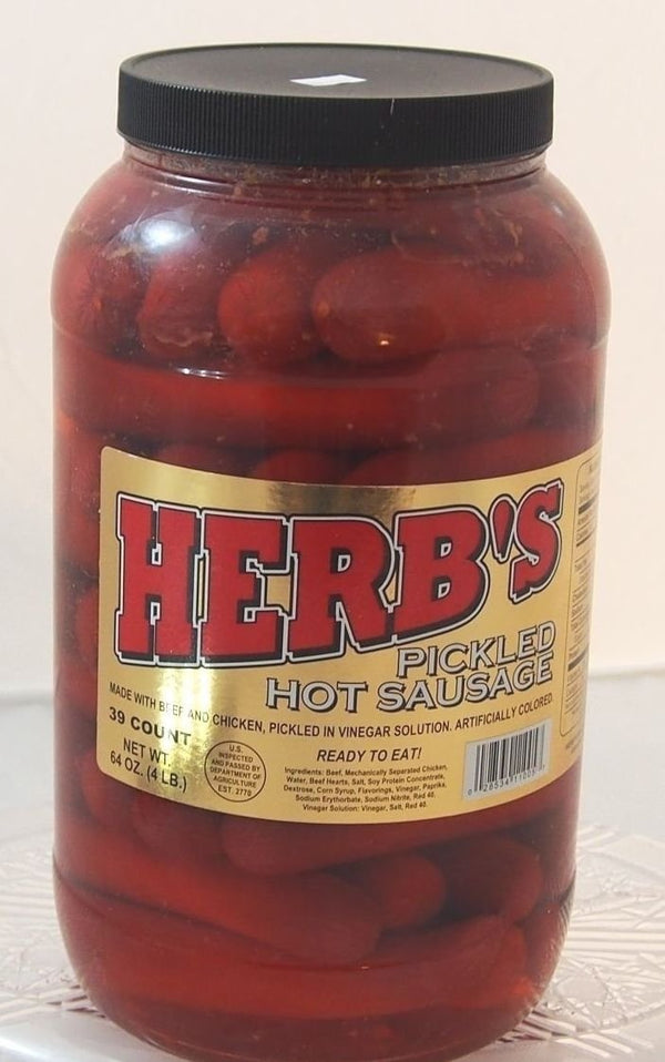 Herbs RED HOT Pickled Sausage (1 Gal. Jar) 39 Count Beef & Chicken
