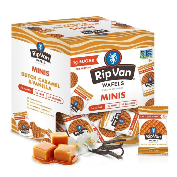 Rip Van Wafels Dutch Caramel Mini Stroopwafels, Low Carb Non-GMO Keto Friendly Snacks, 32 Pack