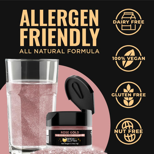 Brew Glitter - Rose Gold Edible Drink Glitter 1x 4g Jar for Cocktails, Beer, & Beverages