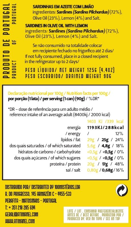 Ati Manel 125g 3-Pack 125g Canned Sardines in Olive Oil & Lemon | Tinned Fish | of Cans