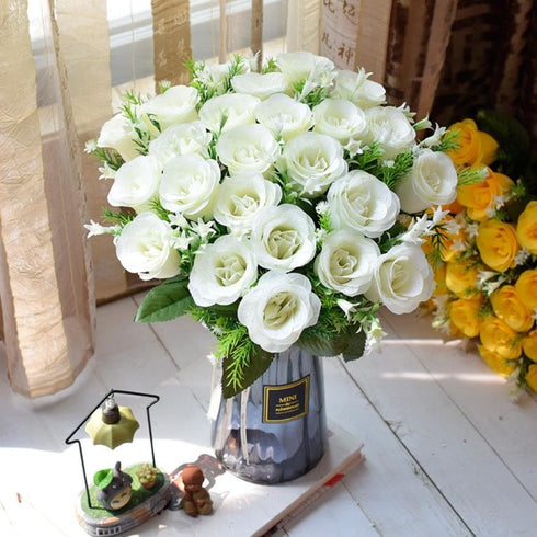 NURCIX 24 (24 Roses Bouquet Plant Simulation Flowers Western Bud Bud Roses Fake Flowers Wedding Hand Bouquet red