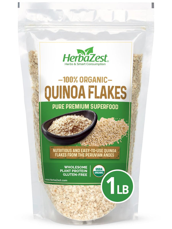 HerbaZest Quinoa Flakes Organic 1 LB USDA Certified, Vegan & Gluten Free