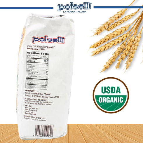00, 100% 5 11 lbs, POLSELLI Organic Flour, Type Italian Grain, Double Zero Flour, OO Extra Fine, kg, BIO, Neapolitan