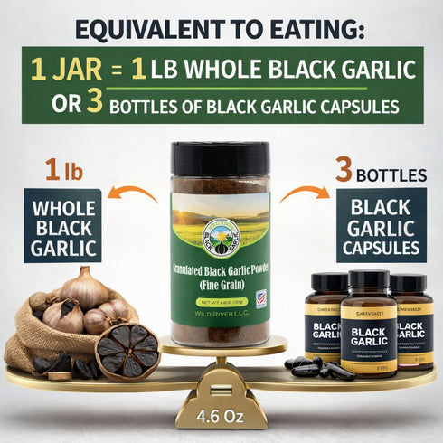 WILD RIVER BLACK GARLIC 100% 4.6 oz Pure American Grown Black Garlic Powder, Wild River, Made in USA, Granulated Coarse