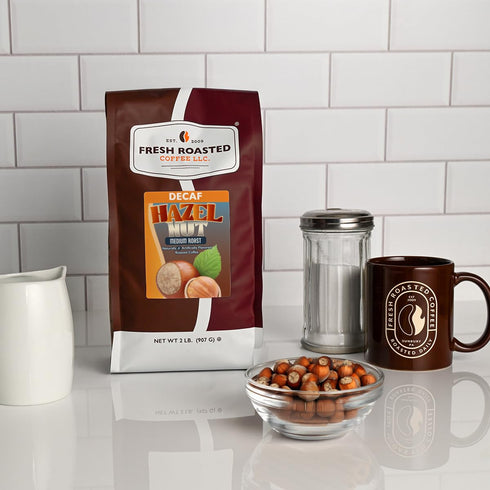 2 lb (32 oz), Fresh Roasted Coffee, Decaf Hazelnut Flavored Coffee, Medium Roast, Kosher, Whole Bean