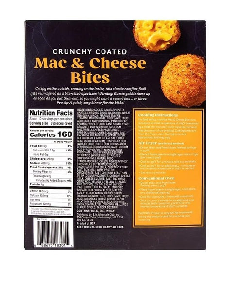 Generic Mac and Cheese Bites , Cavatappi pasta and a creamy, three-cheese filling coated in panko bread crumbs. Crispy