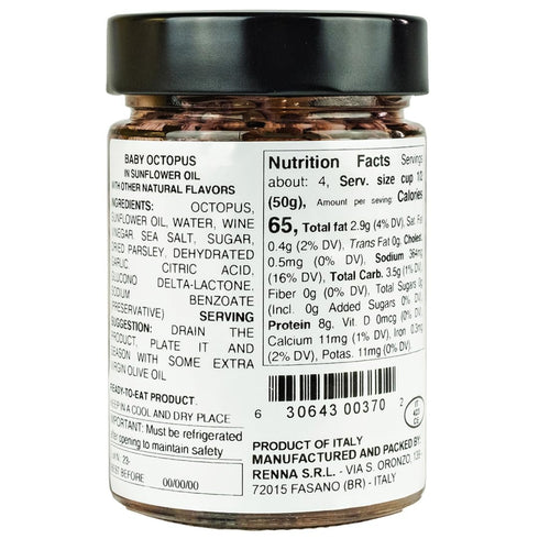 (10.58 oz), Renna, Baby Octopus, Small Octopus preserved in oil Premium Imported Seafood, Mediterranean flavor, Product