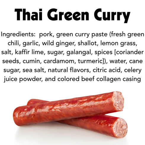 100% 6 Count (1 oz Big Fork Thai Green Curry Pork Snack Sticks Small-Batch, Hickory-Smoked Meat Sticks | Berkshire Pork
