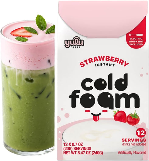 YULU FOODS Strawberry Instant Cold Foam Sticks (12 Servings, 8.47 oz) |