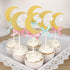 30Pcs Glitter Cupcake Toppers, Gold Moon & Silver Star with Pink Bowknot for Birthday Party, Baby Shower Decorations