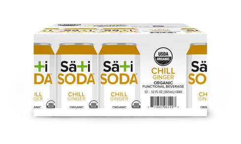 (9g), 12 Pack Sati Soda Ginger Functional Ginger Soda with Chamomile Low Sugar Organic Sparkling Drink for Calm