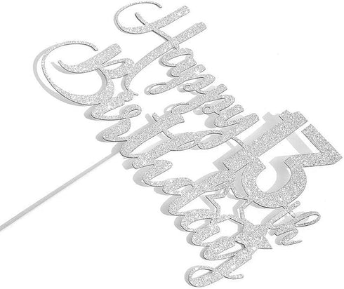 Silver Glitter Happy 13th Birthday Cake Topper - 13th Birthday Party Decoration, 13th Birthday Cake Topper