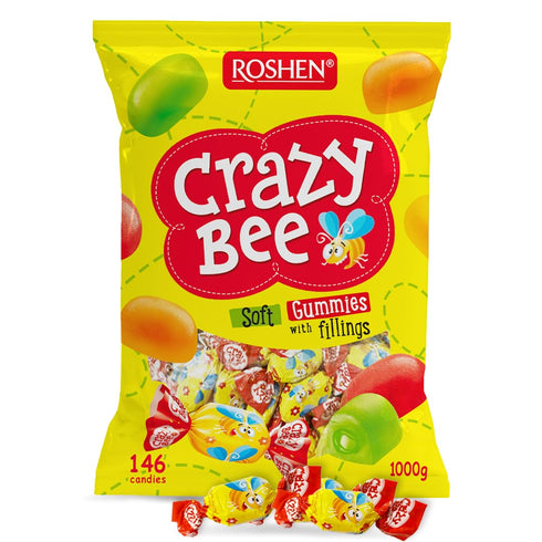 Roshen Crazy Bee Jelly Candy, Assorted Fruit Flavors with Soft Fruit Filling,