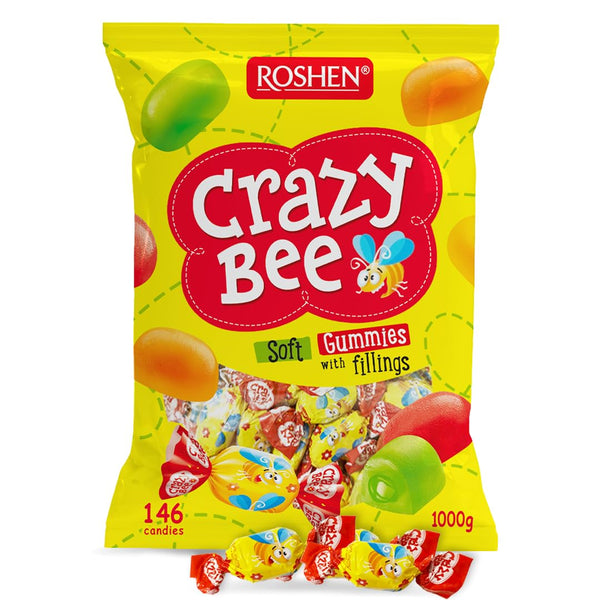 Roshen Crazy Bee Jelly Candy, Assorted Fruit Flavors with Soft Fruit Filling,