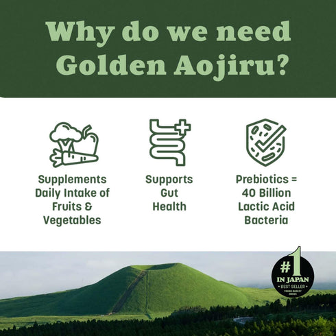 25+ 46pcs Golden Aojiru Green Superfood Powder Japanese Barley Grass Juice with Vegetables, Prebiotic & Enzymes Gluten