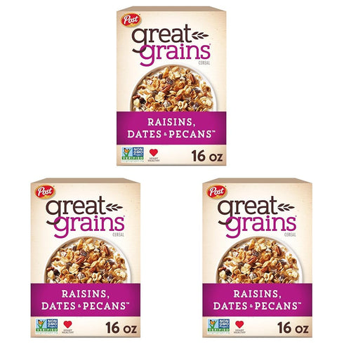 Great Grains Raisins Dates and Pecans Breakfast Cereal, Raisin Cereal with Sweet Dates and