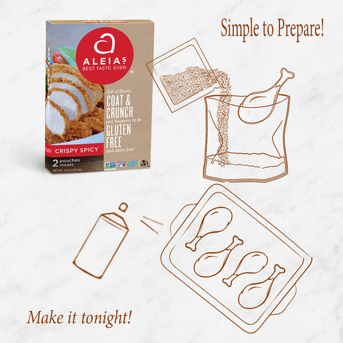 4.5oz (3 Pack) Aleia's Gluten Free Crispy Spicy Coat & Crunch Breading Mix for Chicken, Meat, Seafood & Veggies