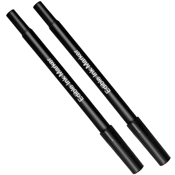 Edible Markers, 2pcs Black Double Sided Extra Fine Tip Food Coloring Pens for Cookie Decorating, Baking, Fondant,