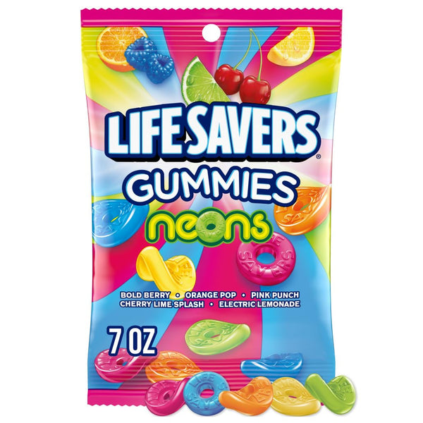 Life Savers Neons Gummy Candy Variety Pack, Assorted Fruity Candy Snacks, 7 oz Bags