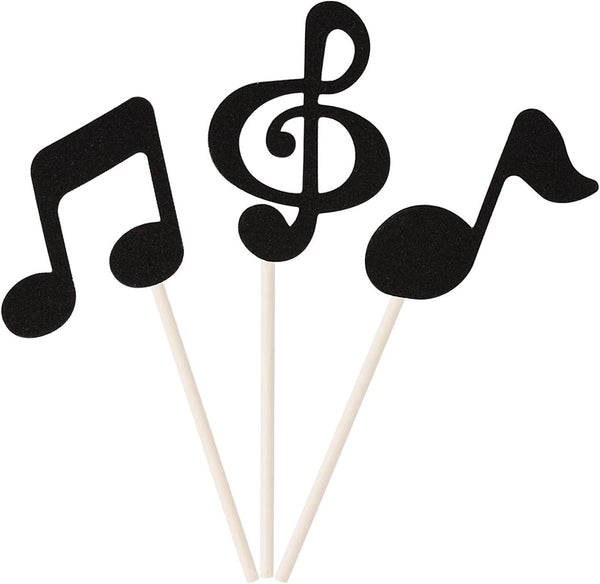48 Pcs Black Glitter Music Notes Cupcake Toppers Musical Symbols Cake Picks for Kids Birthday Party Decorations