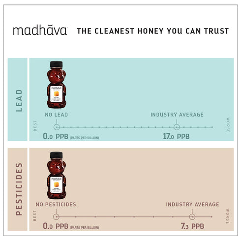 (Pack 6) 100% 12 (Pack 6) MADHAVA Organic Amber Honey, Unfiltered, Honey Bear of Natural Sweetener, Sugar Alternative