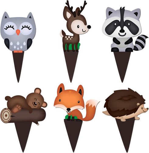 Pretty Cute Studios 48 Count Woodland Animals Cupcake and Cake Toppers – Includes 8 Owls, 8 Teddy Bears, 8 Raccoons, 8