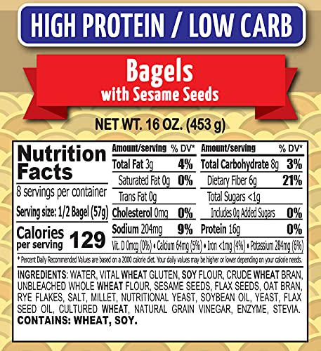 Chompie's 2g 4 Count (3-Bags 12 Low-Carb Sesame Bagel Net Carbs per serving - - - Bagels)