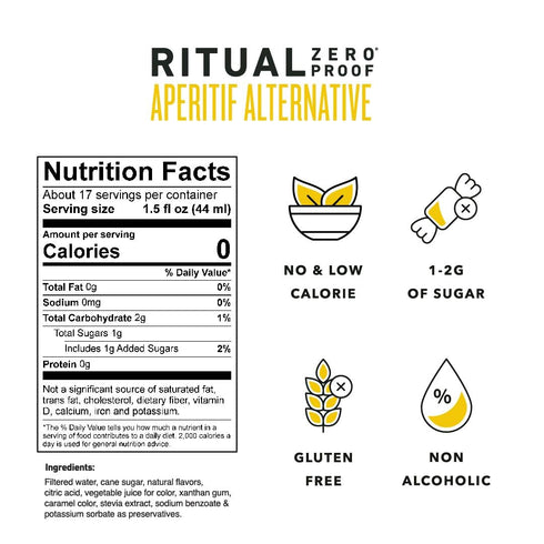 25.4 Oz (750ml) RITUAL ZERO PROOF Aperitif Alternative | Award-Winning Non-Alcoholic Aperitivo & Vermouth Spirit | Fl |
