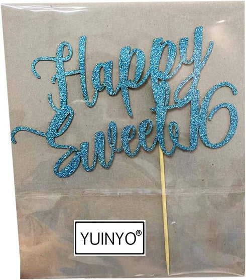 Happy Sweet 16 Cake Topper, Cheers to 16 Years, Rose Gold Decoration for 16th Birthday or Wedding Anniversary