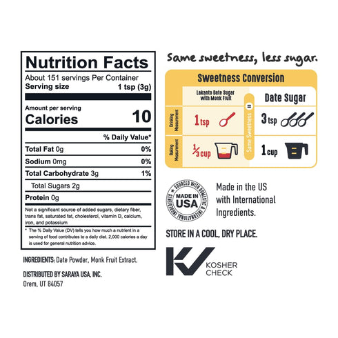 (1 lb) Lakanto Date Sugar with Monk Fruit Sweetener - Reduced Sugar for Coffee, Tea, Desserts, Cooking, Baking, Drinks