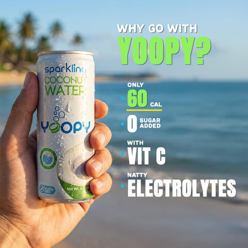 12 pack (8.45 oz Yoopy Sparkling Coconut Water Lightly Carbonated Tropical Drink, No Sugar Added Healthy Soda