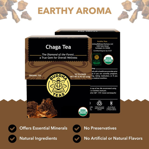 18 (Pack 1) Buddha Teas - Chaga Tea - Organic Herbal Tea - For Cognitive Balance & Overall Health - With Chaga
